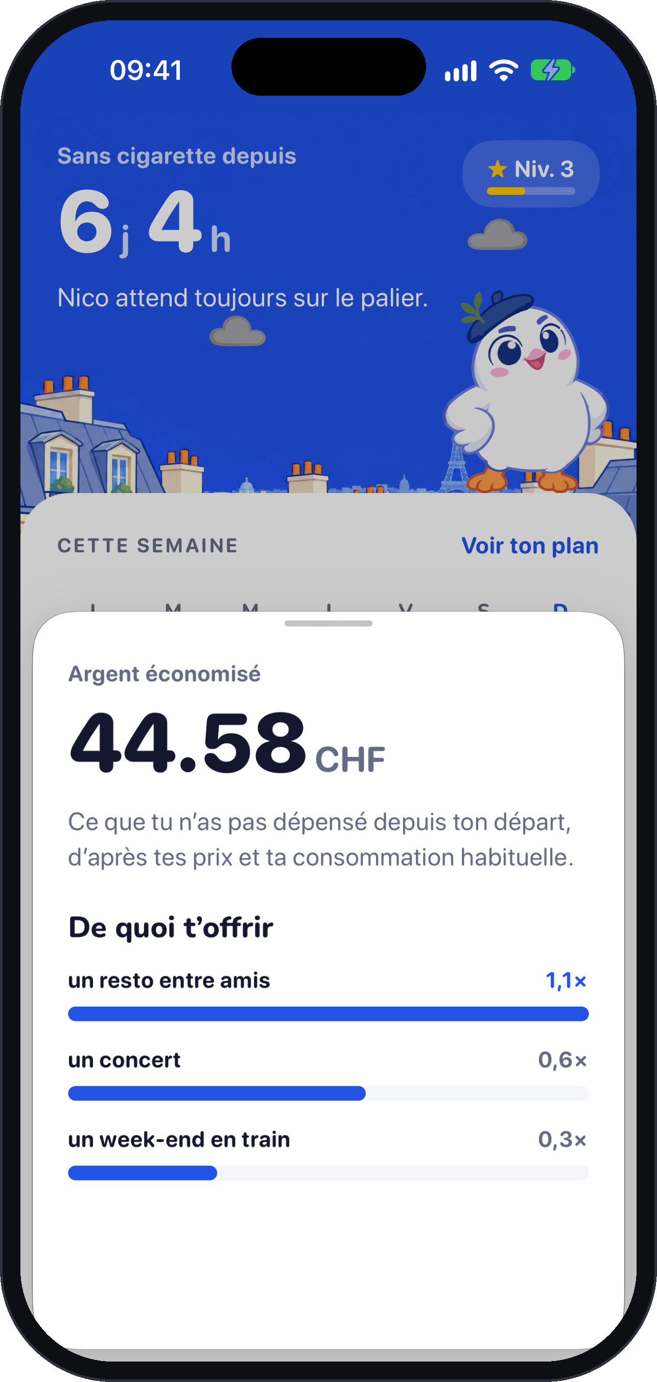 Argent économisé et ce qu’il représente : un resto entre amis, un concert, un week-end en train.