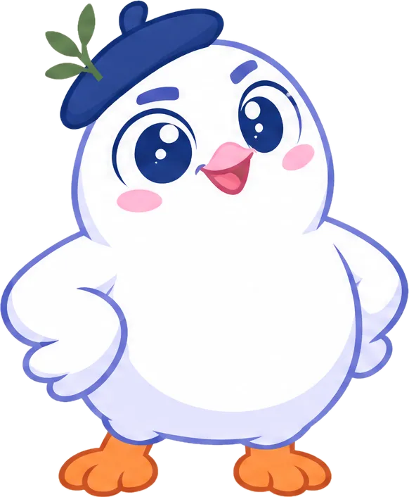 Colombe, une colombe blanche au béret bleu, l’air fier.